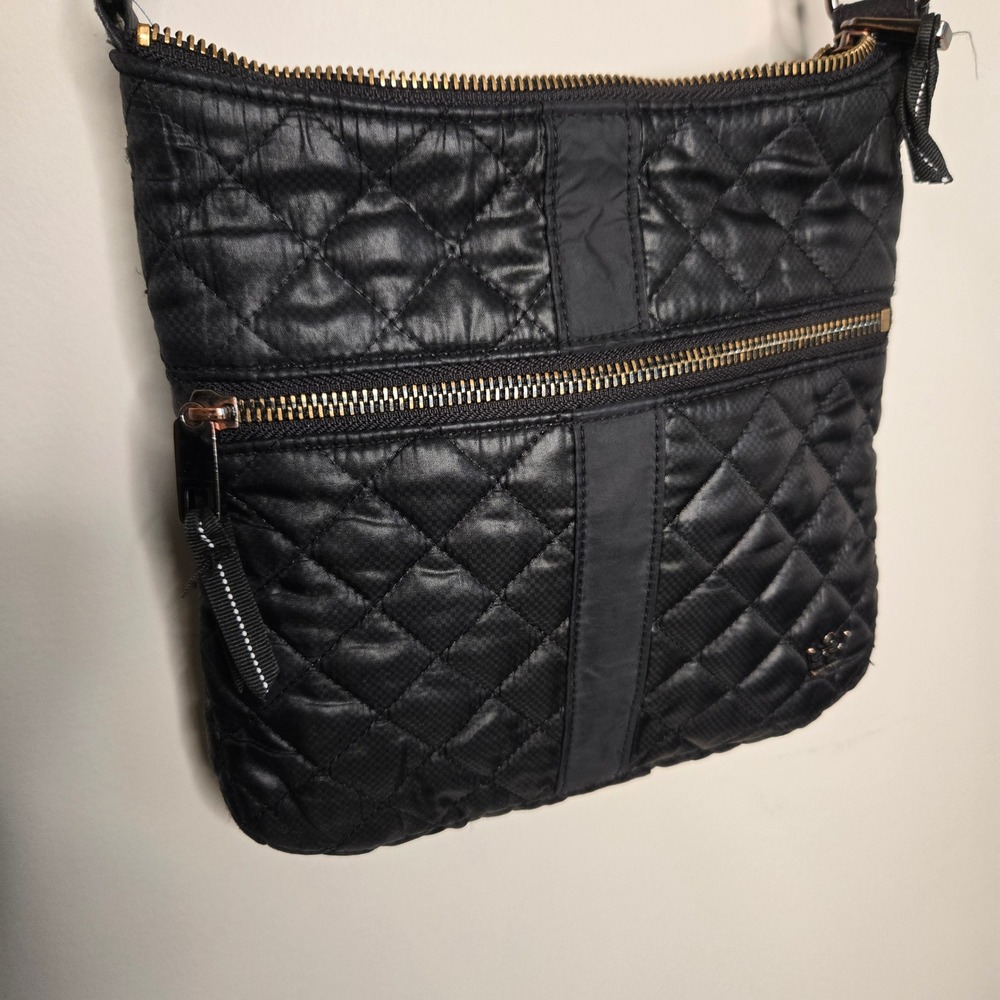 Oliver Thomas Black Quilted Nylon Kitchen Sink Crossbody Bag Striped Strap